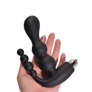 Anal Vagina Black Double Thrust Beaded Vibrator Anal Butt Plug 2