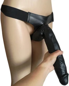Solid Strap On Dildo Harness with Big Black Dildo Vibrator